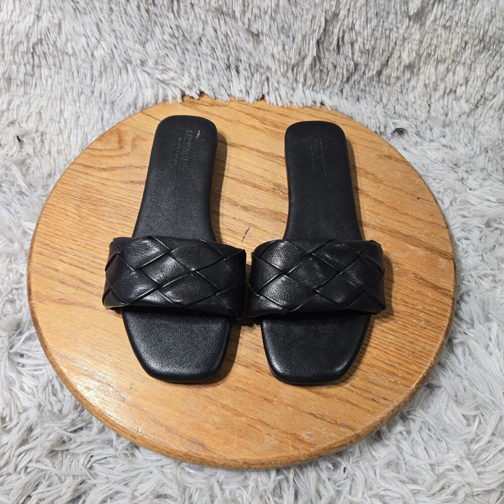 Bushionaire Woven Black Sandals Slip On Womens Size 8 Retro Quilted Slides Retro